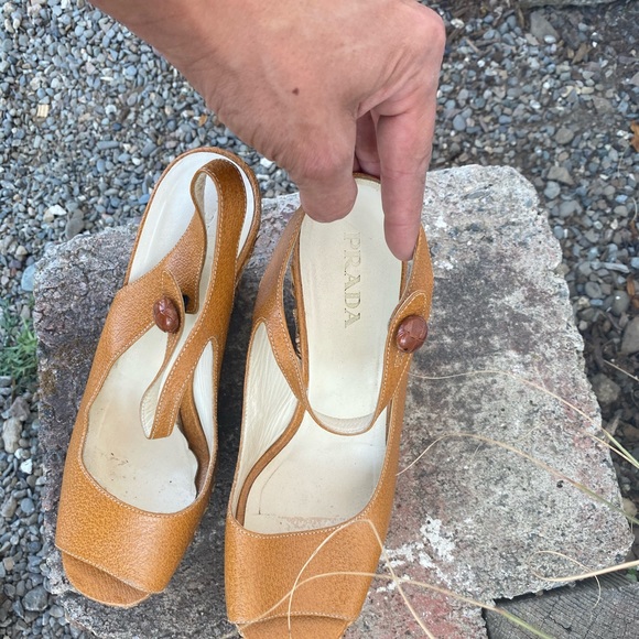 PRADA Caned Platform Open Toe Wedges 36.5 6.5 - Picture 4 of 6